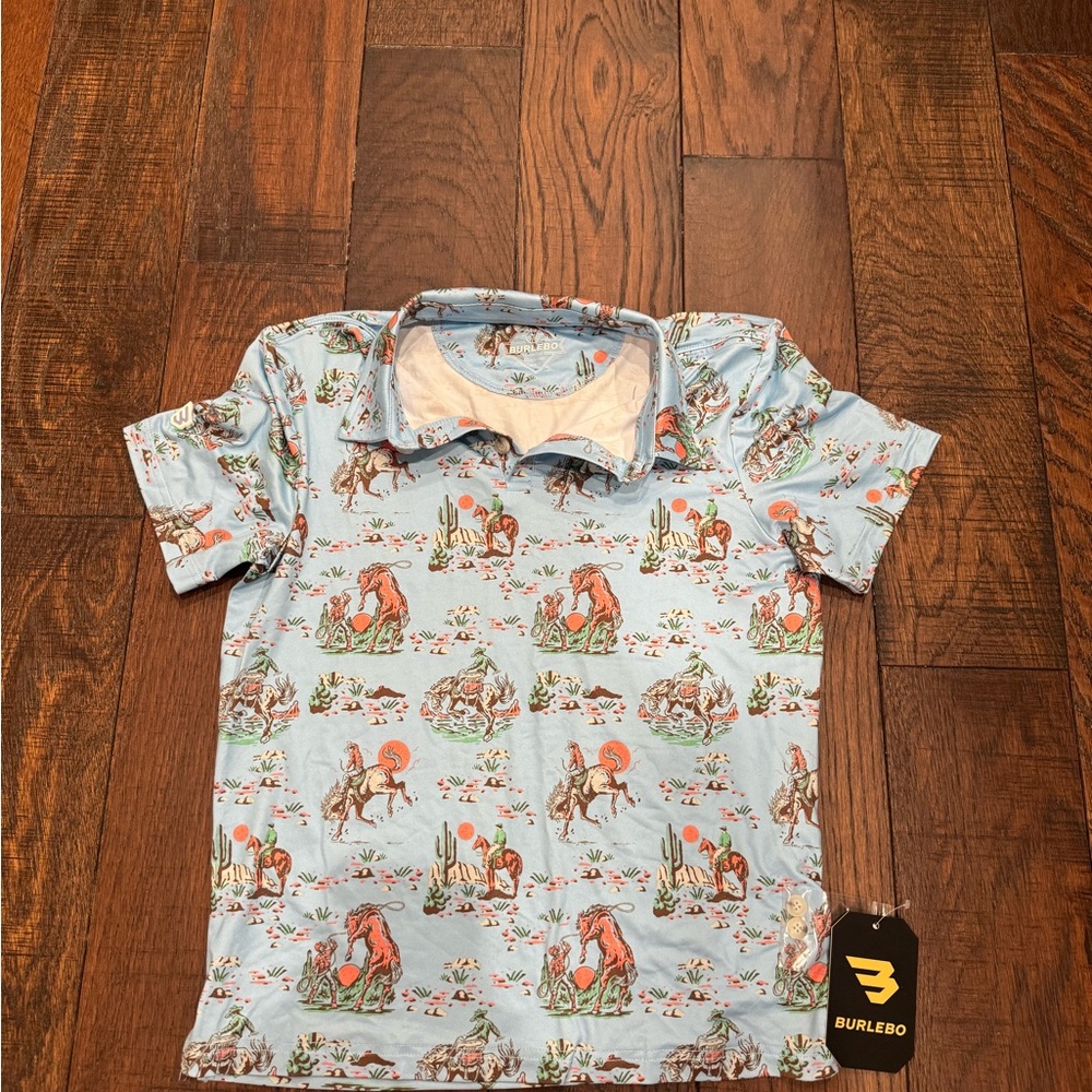 BURLEBO Sky Blue Cowboy Print Polo